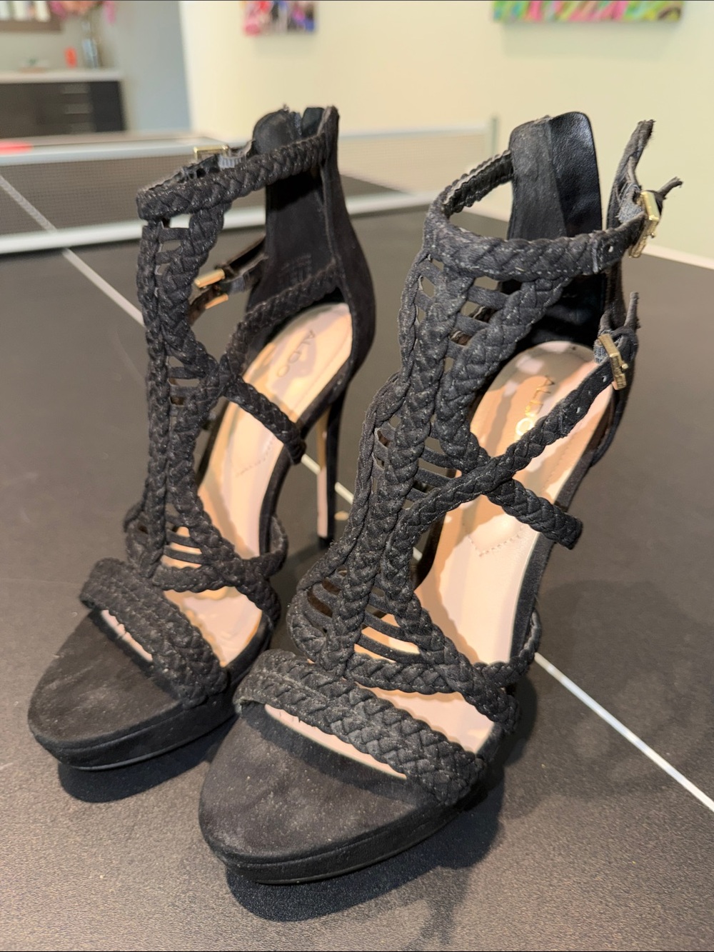 Aldo Black Braided Strappy Stiletto Sandals